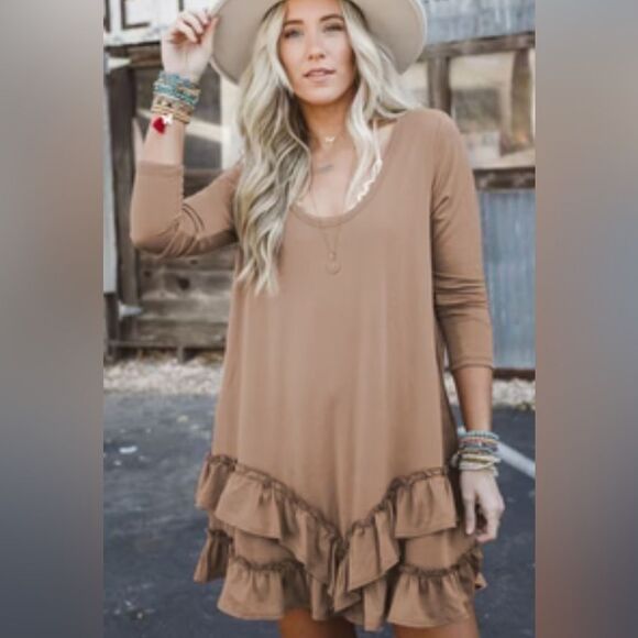 NWT Free People We the Free Dress Boho Mini Brown Size L